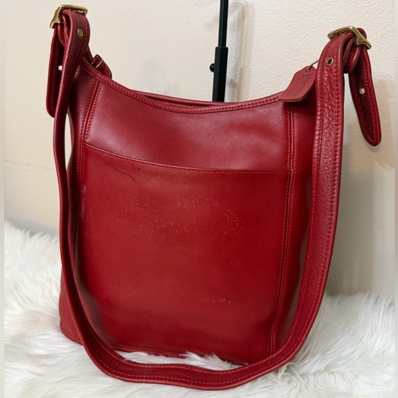 Coach Handbags - Rare Vintage Coach Vibrant Red Leather Shoulder Bag. #9060